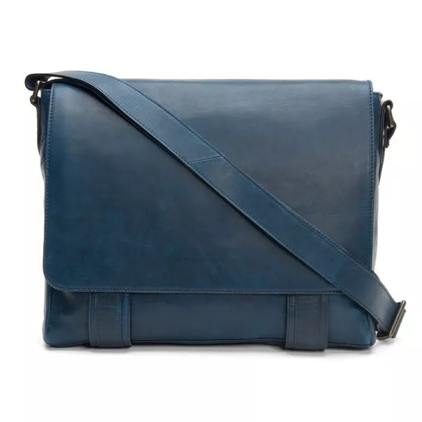 Frye Men's Logan Leather Messenger Bag Navy Blue One Size $498 NWT