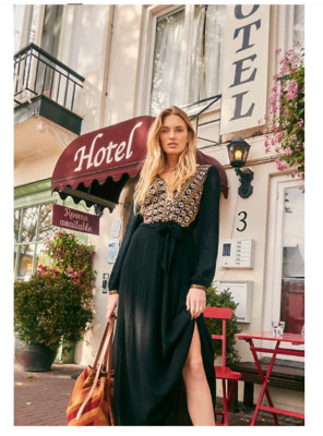 FREE PEOPLE HEARTS DESIRE EMBROIDERED MIDI BLACK DRESS sz  XS