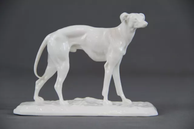 Nymphenburg Porzellan Windhund Hund Figur weiß Jagdhund Dekoration