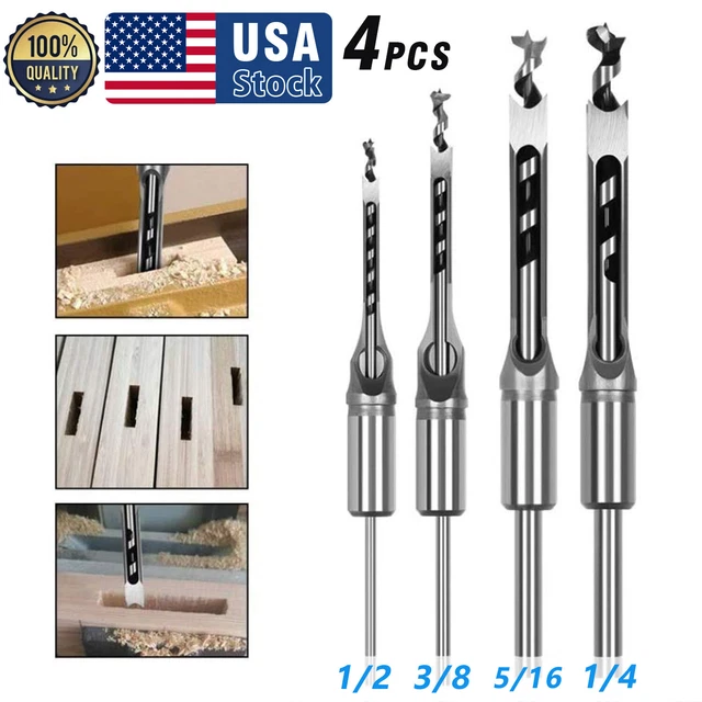 4x Woodworking Square Hole Drill Bits Set Wood Saw Mortising Chisel Cutter Tools