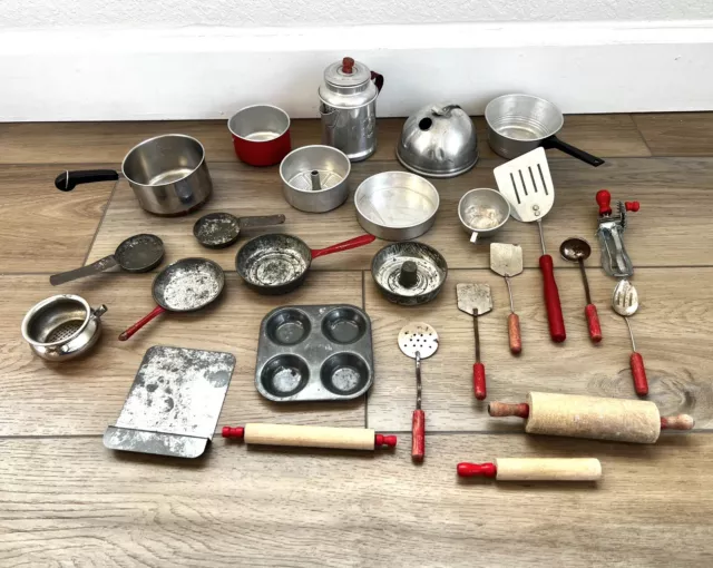 Vintage Child's Toy Aluminum Baking Cookware Cooking Kitchen Bake Set 27 Pieces