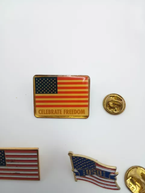 LOT of 5 USA Vintage USO PATRIOTIC & FLAG Lapel Pins Celebrate Freedom 3