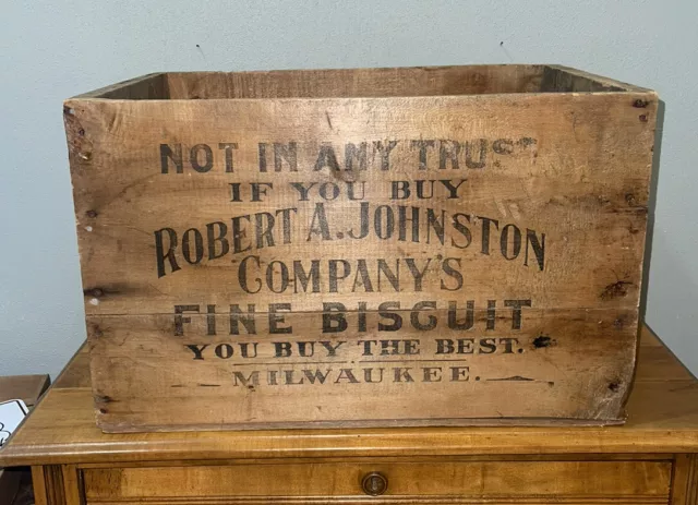 vintage Johnston biscuit cracker candy wood crate Box milwaukee wisconsin wi