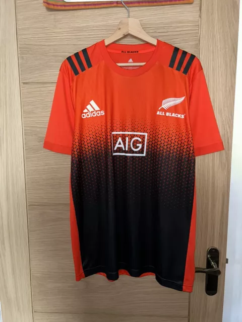 Adidas New Zealand Rugby Union Training Jersey All Blacks Shirt Orange Large L