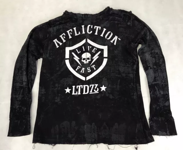 Affliction Men's Large Live Fast Distressed Thermal Long Sleeve Reversible Shirt