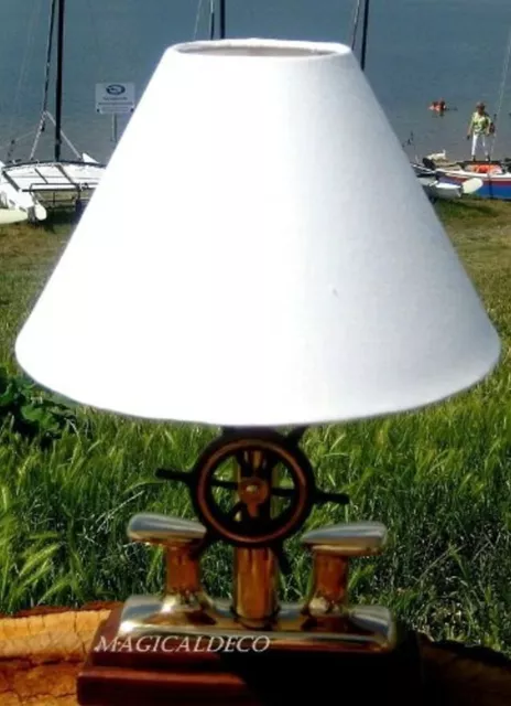 Maritime- Lampe - Messing und Holz + Stoffschirm 35 cm- Pollerlampe