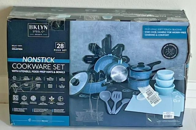 Brooklyn Steel Co. G1859 Grey Pluto Nonstick Aluminum Cookware Set 28-Piece