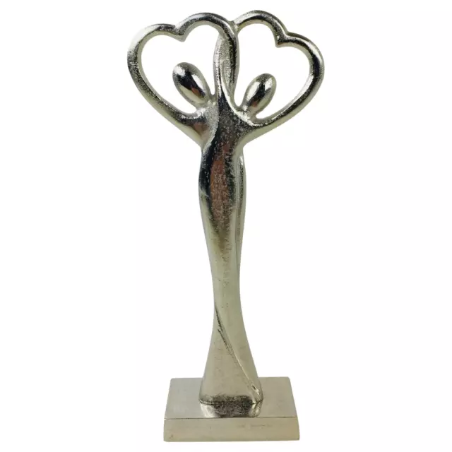 Ornament Figurine Entwined Couple Straight Loving Heart Home Decor Silver Metal