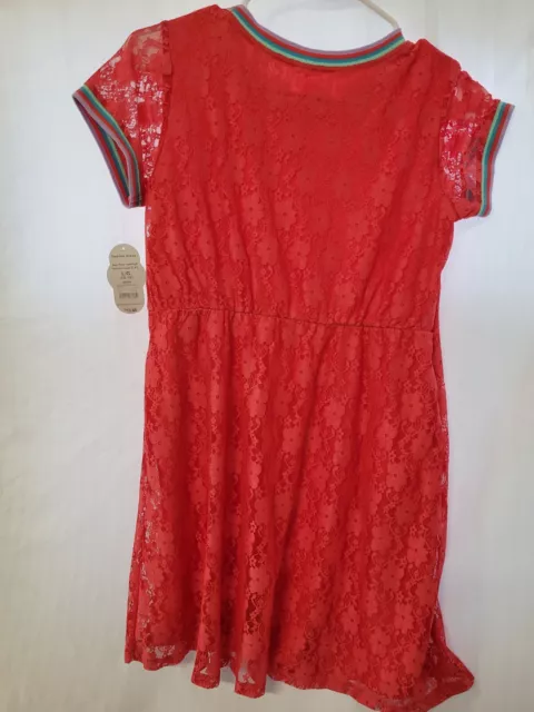 Brand New Wonder Nation Rainbow Trim Peach Lace Dress Girls Size 10-12