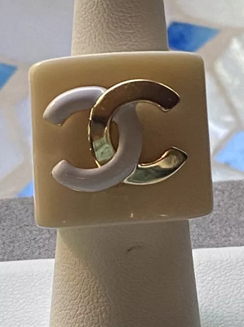 GORGEOUS! CHANEL VINTAGE Ivory & Gold CC Cocktail Ring Sz7 $300.00 ...