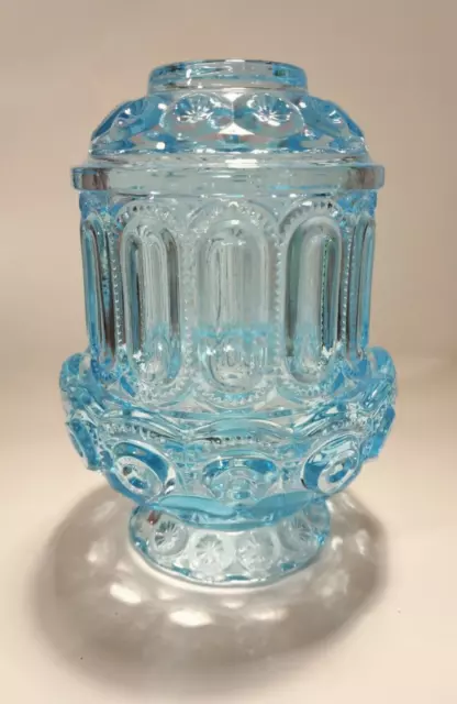 L.E. Smith Ice Blue Fairy Lamp Moon and Stars Vintage Glass 6.5" Electric Kimber