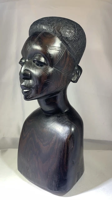 African Wood Carved Bust of Makonde Man - Made in Tanzania