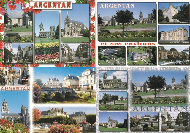 Lot de 4 cartes postales postcards 10x15cm ARGENTAN ORNE 1