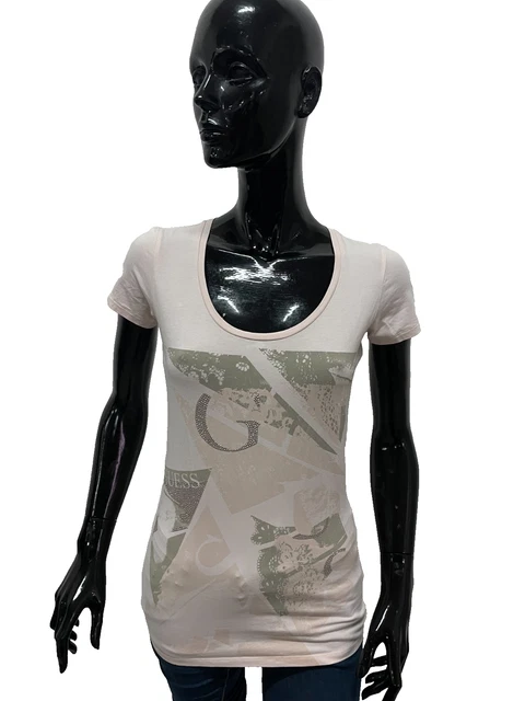 T-shirt Guess Manches Courtes Gris Argenté Avec Strass - Taille S - Occasion Très Bon état