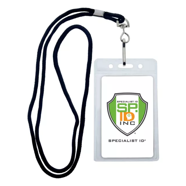 25 Pack - Premium Vertical ID Name Badge Holders with Lanyards by Specialist ID