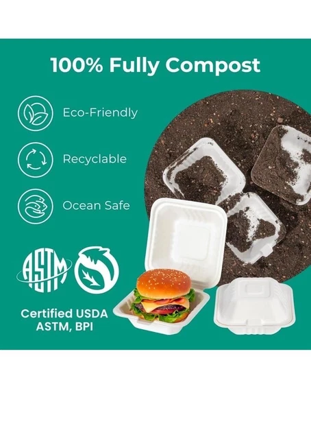 6x6 Compostable Sugarcane/ Bagasse Takeout Box 400 Units