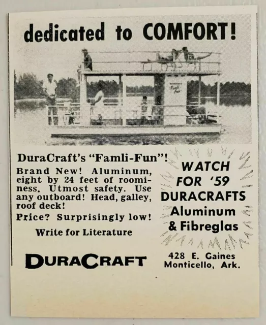 1958 Print Ad DuraCraft Famli-Fun Aluminum Pontoon Boats Monticello,Arkansas