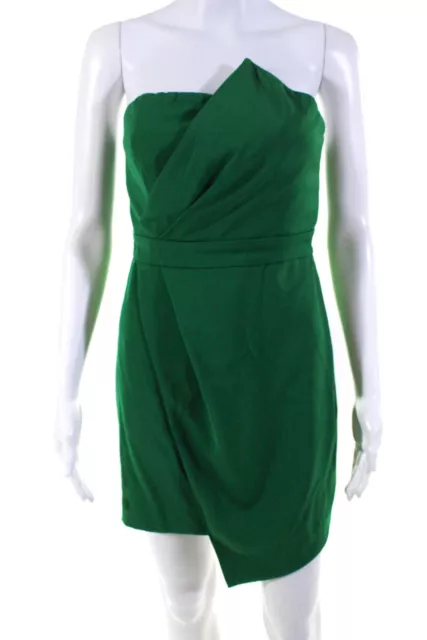 NBD Womens Asymmetrical Strapless Mini Sheath Dress Green Size Small