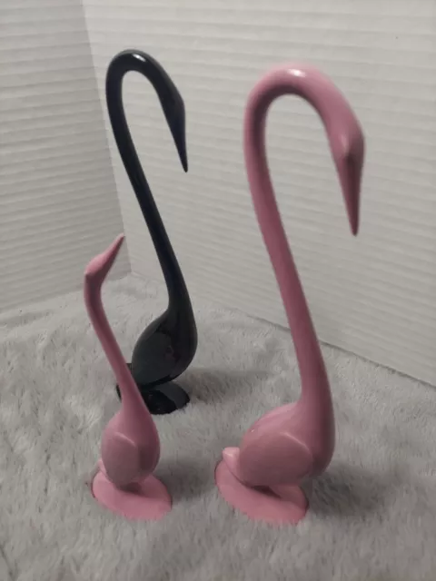 Vintage Mid Century Modern Styled Ceramic Crane Swans Long Neck Pink & Black