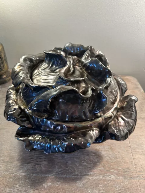 Majolica Deruta Italian Pottery Tureen Cabbage Silver Glaze Antique