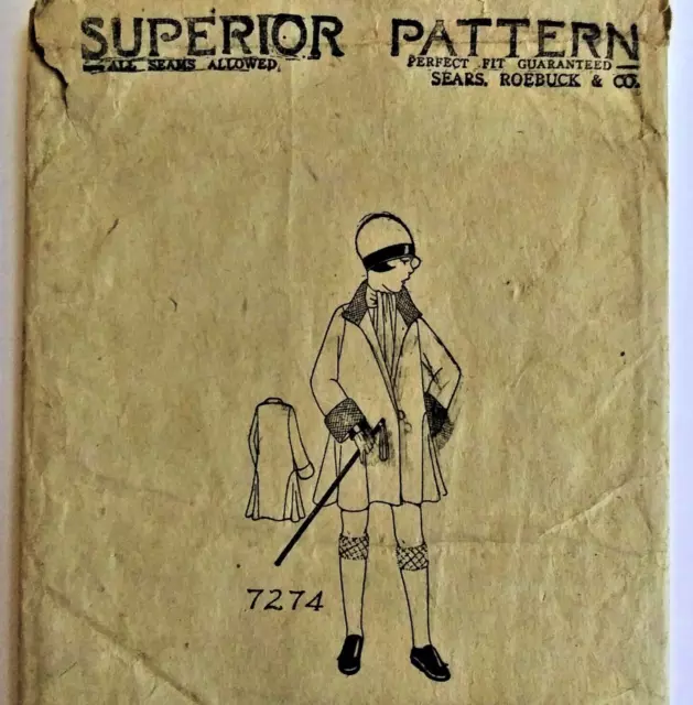 1920 Antique Vintage Girls Child Coat Sears Superior Sewing Pattern 7274 flapper