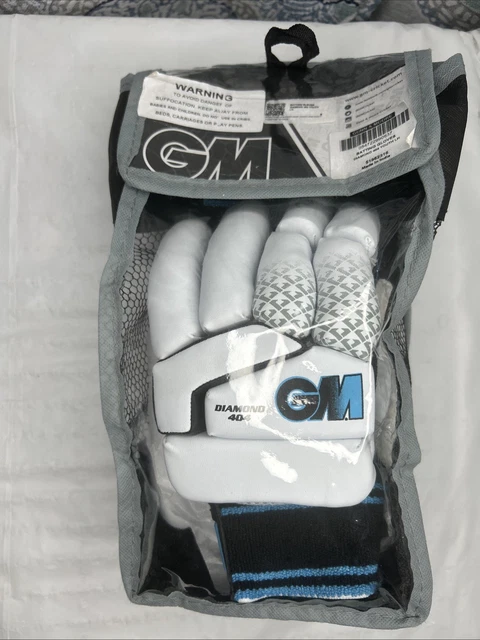 Gunn & Moore GM Cricket Batting Gloves | Diamond 404 | Ben Stokes Endorsed | Calf Leather Palm | Youths Right Handed | Approx Weight Per Pair 420 G, White