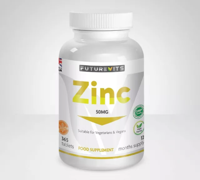 Zinc Tablets 50mg Not Capsules 365 Made In UK 1 Years Supply Futurevits