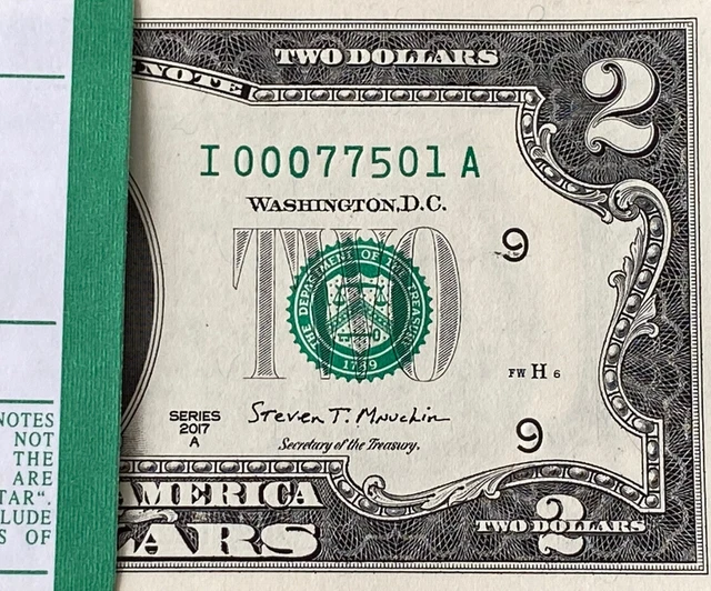 NEW 2017A $2 TWO DOLLAR BILL ( Minneapolis I ) Low Serial Number, Uncirculated
