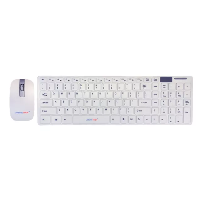 Slim White Wireless Keyboard And Cordless Optical Mouse Set Pc Laptop Win 7 8 10