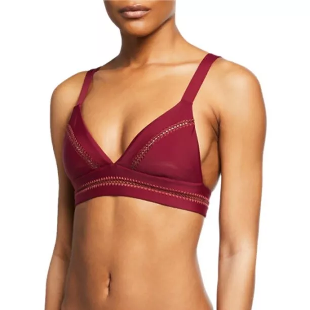 NWOT Pilyq Vino L Solid Burgundy Stitched Triangle Bikini Swim Top #106670