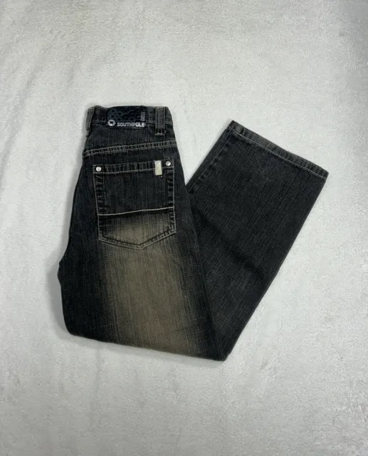 Y2K South Pole 3180 Black Washed Denim Jeans Boys Youth Size 10 (24x26) Baggy