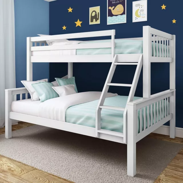 Kids Bunk Beds Double Pine Wooden Triple Bunk Beds With Mattresses 3FT Bed Frame