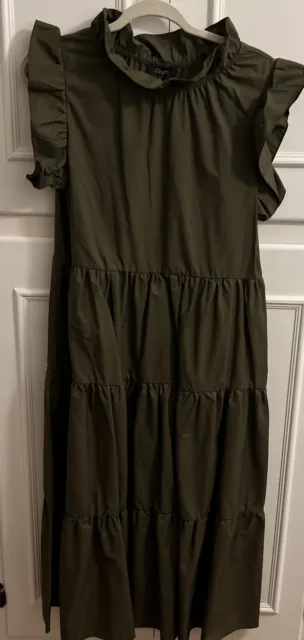 Chepe Made In Italy Cotton Tiered Maxi Dress, Size Small Olive Green Art 1219