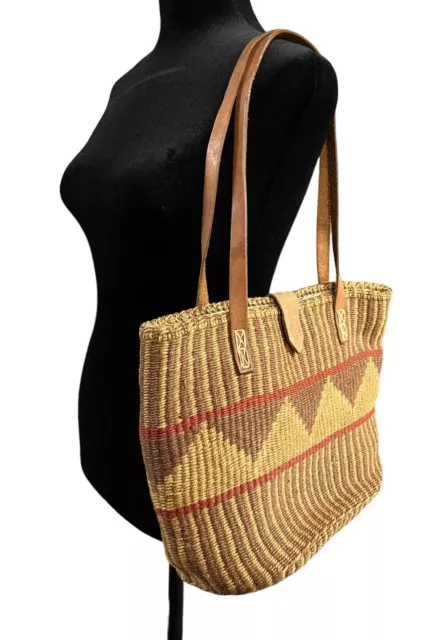 Vintage Woven Straw Rattan Hobo Bag Boho Shoulder Purse Handbag W Leather Straps