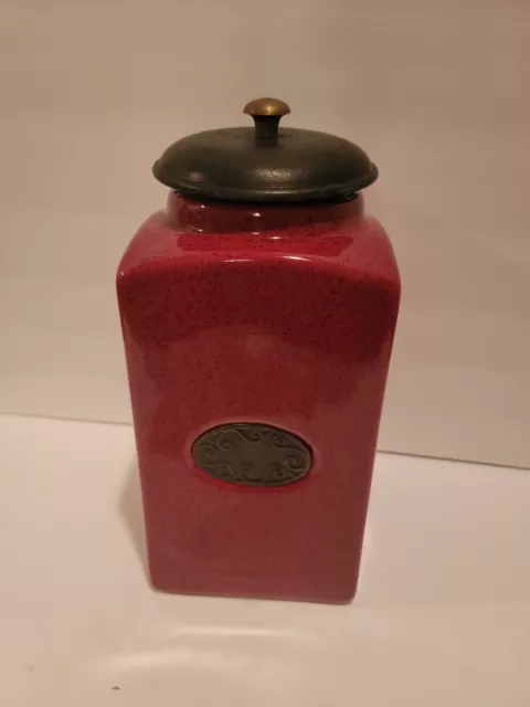 PIER 1 Import Rustic Brick Red Ceramic Canister Vacuum Sealed Lids LARGE