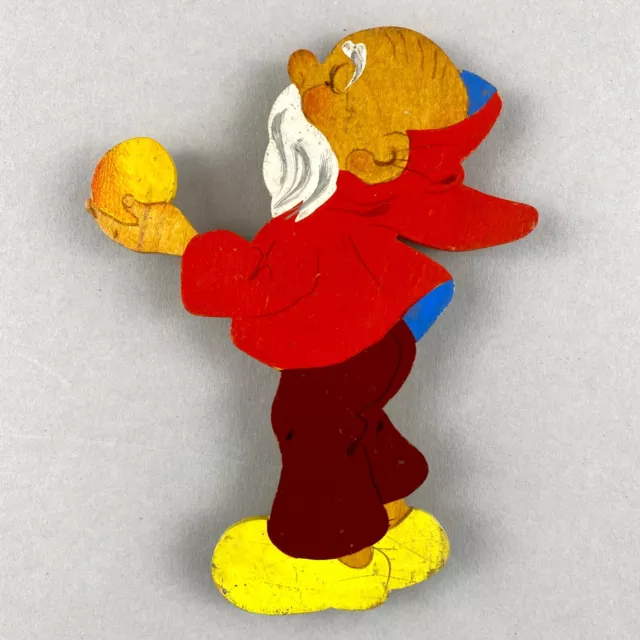 Märchen-Holzbild 1950er Ravi-Kunst: Kleiner Handbemalter Apfel Zwerg 13cm Figur