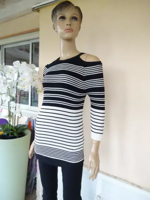 Pull Tunique Épaules Dénudées Noir & Blanc Marinière  T S /M Ou 38/340