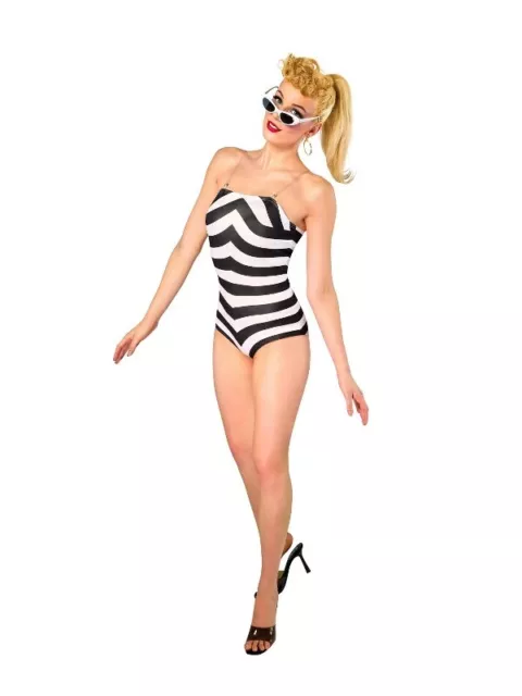 Licensed Barbie Movie 1950s Black and White Bathing Swim Suit Ladies Costume