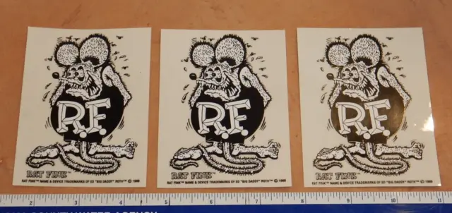Lot Of 3 - 1989 Ed "Big Daddy" Roth Rat Fink Stickers,  3" X 4",  Nos