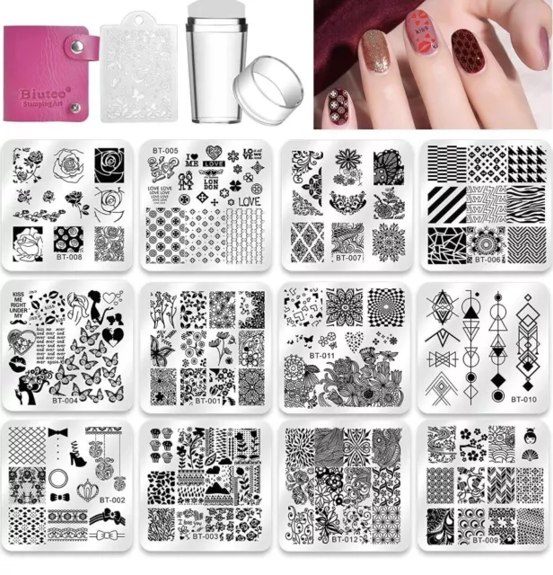 Nail Stamping Plates Set 12Pcs Nail Plates 1Stamper 1Scraper 1Storage Bag Nail