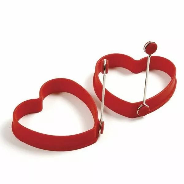 Norpro Nonstick Silicone Heart Egg Rings - Red Pancake Mold Ring w/ Handles