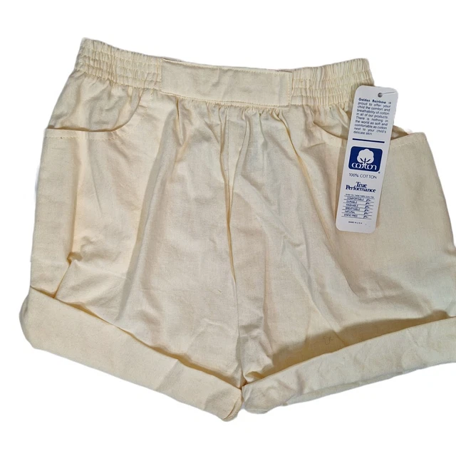 NOS Vintage 80s Shorts Cotton CUFFED Girls Kids Yellow 5 6
