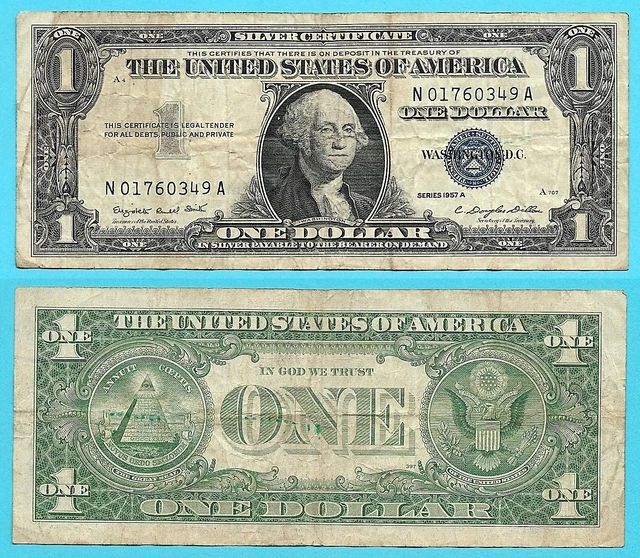1957 U.S. One Dollar Blue Seal Silver Certificate, George Washington, circulated