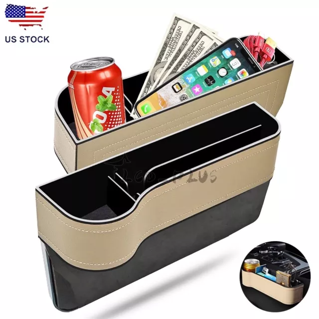 2x Car Seat Gap PU Leather Catch Catcher Box Caddy Slit Pocket Storage Organizer