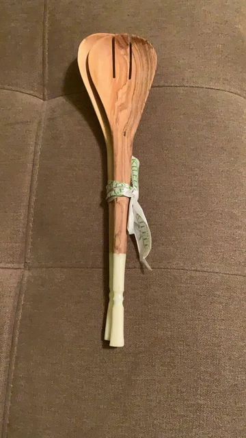 Handmade Crafted African Natural Cow Bone and Olive Wood Salad Spoons Pair Kenya
