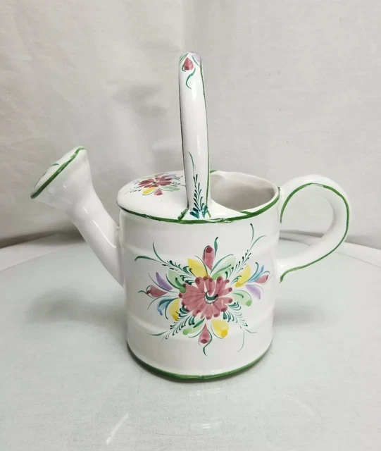 Ceramic Can Floral Plant Watering Pitcher - Hand Painted made in Portugal