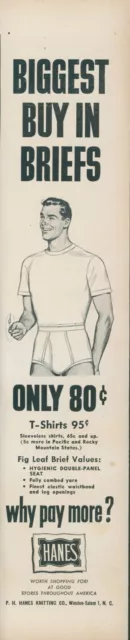 1950 Hanes Underwear T Shirt Fig Leaf Briefs Why Pay More Vintage Print Ad L7
