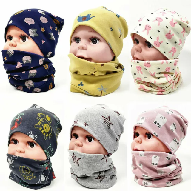 Autumn Toddler Baby Cotton Beanie Hat Collar Scarf Set Kids Boys Outdoor Caps