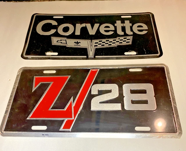 2 Vintage GM Front Plates Z/28 and Corvette Metal