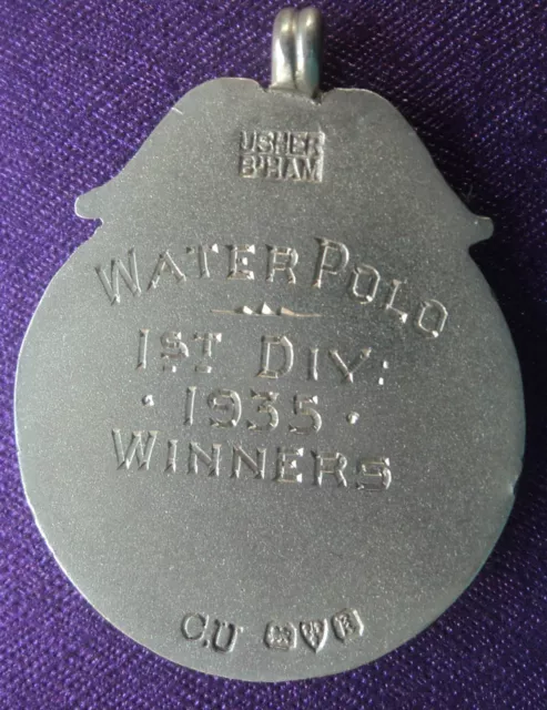 Silver & Enamel Leicester Swimming / Water Polo Medal or Fob  - 1935 Chester 2